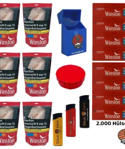 Alternative view of 6x Winston Red/Rot Volumentabak Beutel à 100g, Extra Hülsen, Ascher, Feuerzeuge, Box