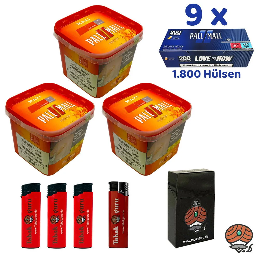 3x Pall Mall Allround Volumentabak Maxi Box à 260g, 1800 Blue Xtra Hülsen, Zubehör – Bild 2