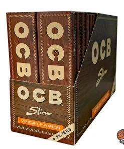 32 x OCB Unbleached Virgin Slim Paper + Tips 32 Blättchen + 32 Tips