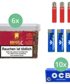 Brigg Pfeifentabak Cherry 6 x Eimer mit 2000 OCB Hülsen
