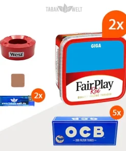 Fair Play Red Volumentabak 2x Giga Box mit 1000 King Size Hülsen und Aschenbecher