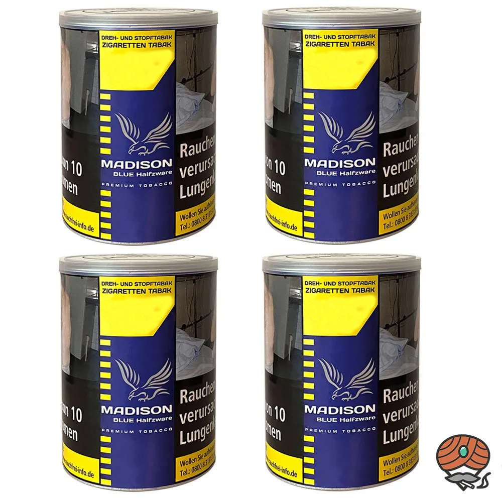 4x MADISON Blue/Blau Tobacco 120g Dose Halfzware Shag Drehtabak/ Stopftabak