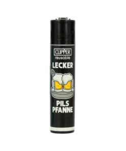 Clipper Feuerzeug Bier Slogan 2 2v4 LECKER PILS PFANNE